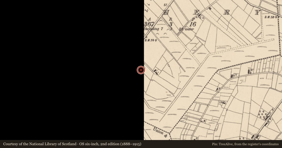 Ordnance Survey six-inch map, 2nd edition (1888–1915) covering the location of Island House, with a pin at the register's coordinates