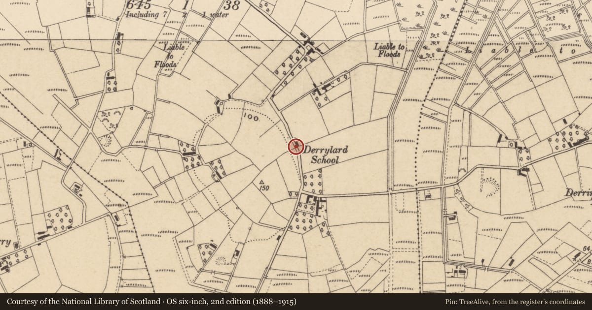 Ordnance Survey six-inch map, 2nd edition (1888–1915) covering the location of 63 Greenisland Road, with a pin at the register's coordinates