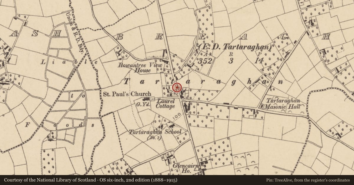 Ordnance Survey six-inch map, 2nd edition (1888–1915) covering the location of Telephone Kiosk outside 4 Obre Avenue, Clontylew Road, Portadown BT62 1RT, BREAGH, Armagh City, Banbridge and Craigavon, with a pin at the register's coordinates