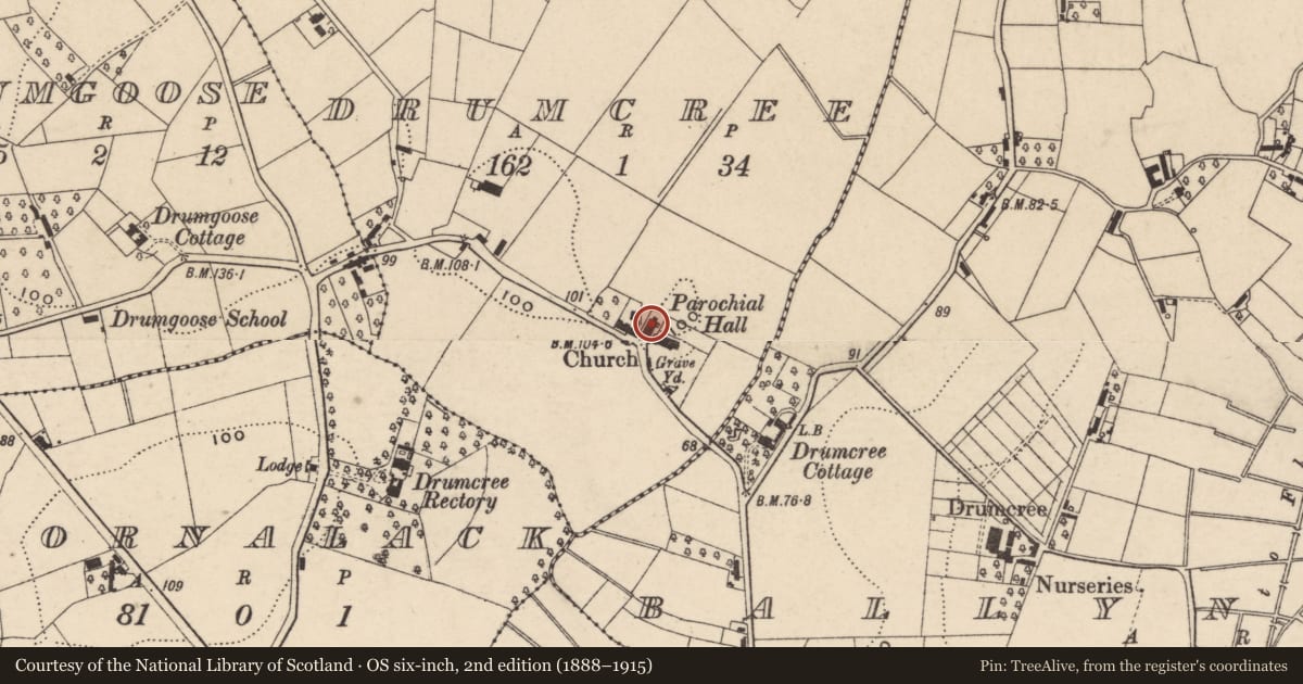Ordnance Survey six-inch map, 2nd edition (1888–1915) covering the location of Parochial Hall, Armagh City, Banbridge and Craigavon, with a pin at the register's coordinates