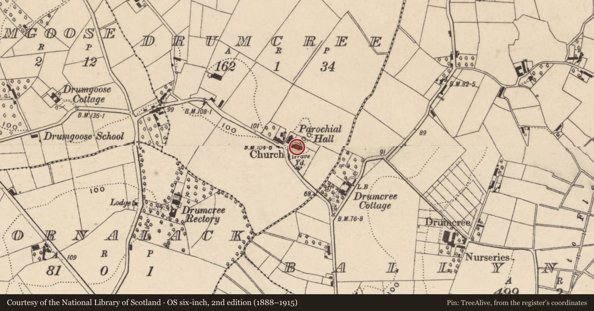 Ordnance Survey six-inch map, 2nd edition (1888–1915) covering the location of Church Of The Ascension, Armagh City, Banbridge and Craigavon, with a pin at the register's coordinates