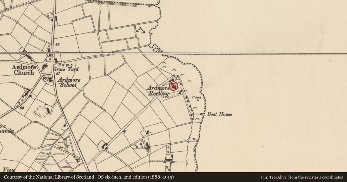 Ordnance Survey six-inch map, 2nd edition (1888–1915) covering the location of Ardmore Rectory, Armagh City, Banbridge and Craigavon, with a pin at the register's coordinates