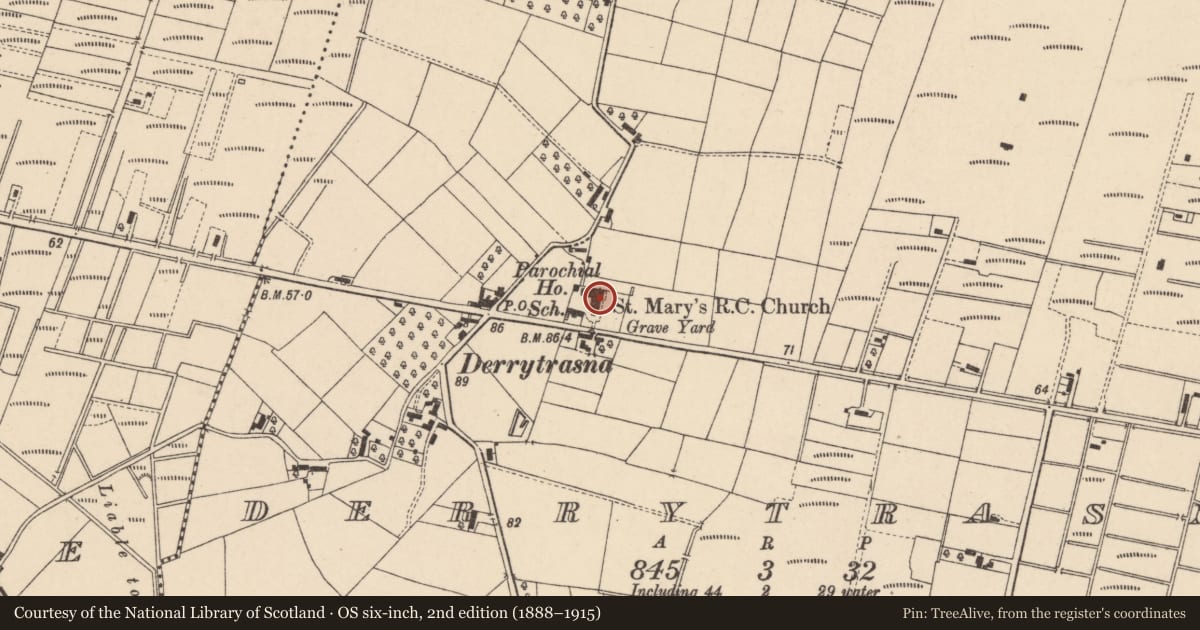 Ordnance Survey six-inch map, 2nd edition (1888–1915) covering the location of St. Mary'S R C CHURCH, Armagh City, Banbridge and Craigavon, with a pin at the register's coordinates