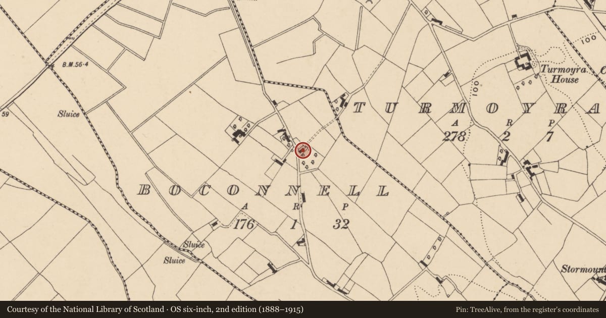 Ordnance Survey six-inch map, 2nd edition (1888–1915) covering the location of Vernacular house, Boconnell, Armagh City, Banbridge and Craigavon, with a pin at the register's coordinates