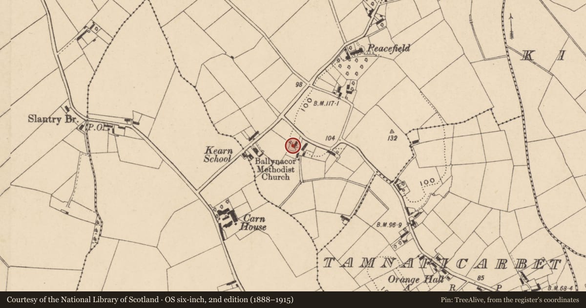 Ordnance Survey six-inch map, 2nd edition (1888–1915) covering the location of House, Ballynacor, Armagh City, Banbridge and Craigavon, with a pin at the register's coordinates