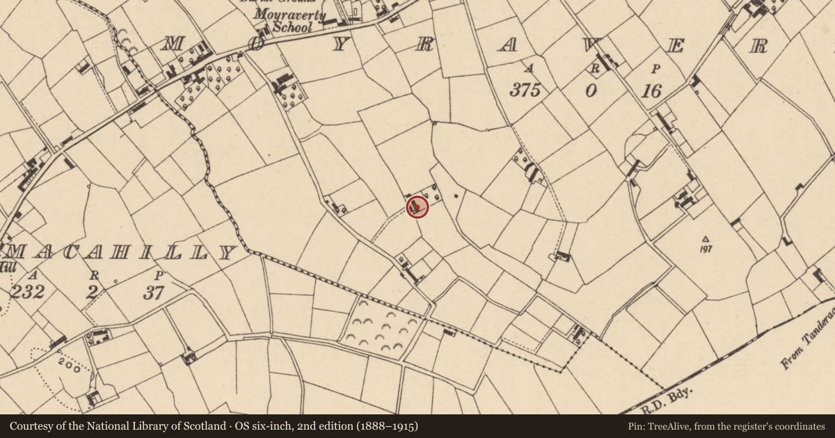 Ordnance Survey six-inch map, 2nd edition (1888–1915) covering the location of House, Moyraverty, Armagh City, Banbridge and Craigavon, with a pin at the register's coordinates