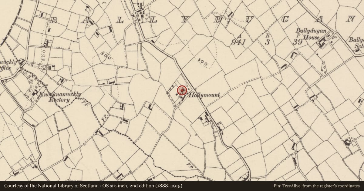 Ordnance Survey six-inch map, 2nd edition (1888–1915) covering the location of HOLLYMOUNT, Armagh City, Banbridge and Craigavon, with a pin at the register's coordinates