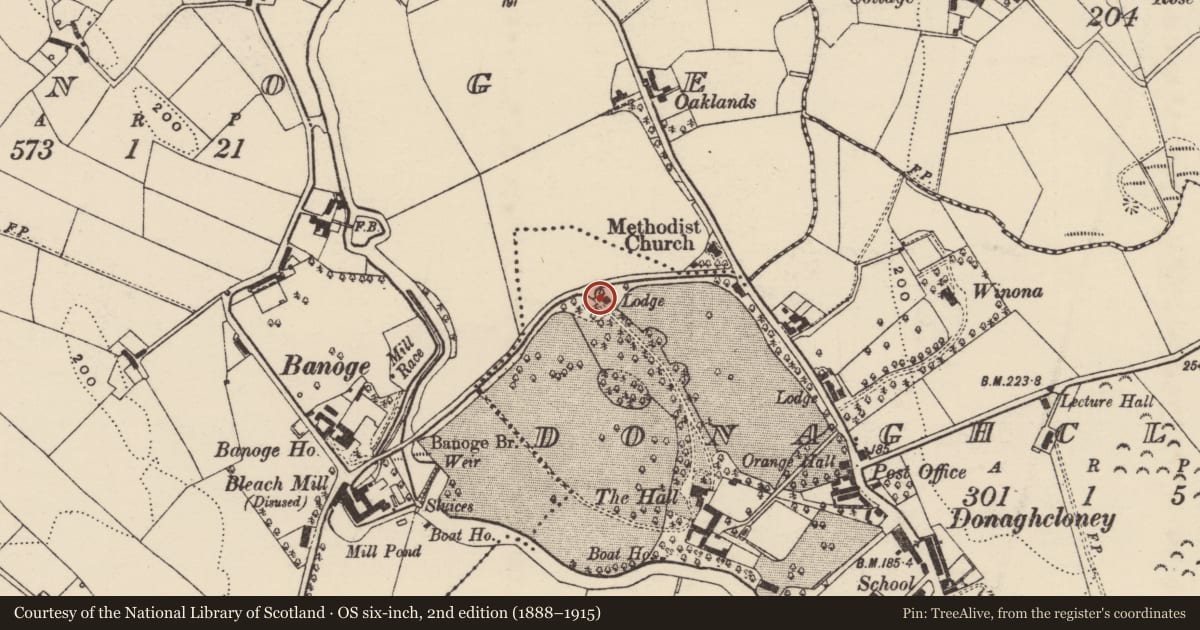 Ordnance Survey six-inch map, 2nd edition (1888–1915) covering the location of Gate Lodge, Armagh City, Banbridge and Craigavon, with a pin at the register's coordinates