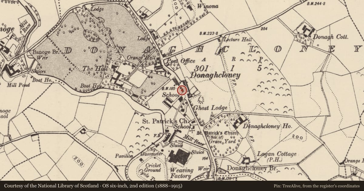 Ordnance Survey six-inch map, 2nd edition (1888–1915) covering the location of 45 Main Street, Armagh City, Banbridge and Craigavon, with a pin at the register's coordinates
