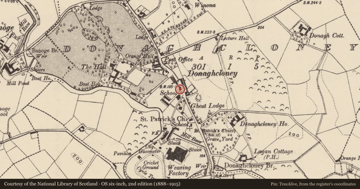 Ordnance Survey six-inch map, 2nd edition (1888–1915) covering the location of 47 Main Street, Armagh City, Banbridge and Craigavon, with a pin at the register's coordinates