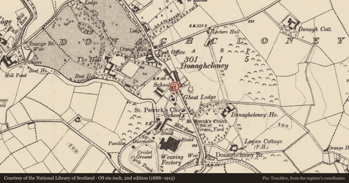 Ordnance Survey six-inch map, 2nd edition (1888–1915) covering the location of Liddell Memorial Primary School, Armagh City, Banbridge and Craigavon, with a pin at the register's coordinates