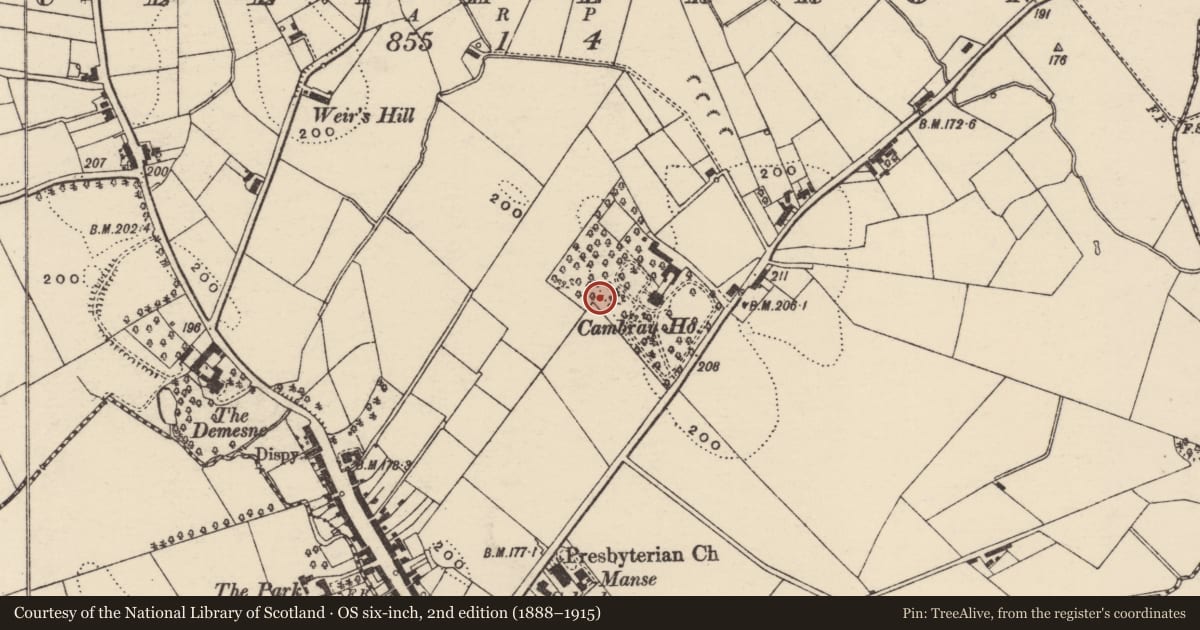 Ordnance Survey six-inch map, 2nd edition (1888–1915) covering the location of Cambray House, Armagh City, Banbridge and Craigavon, with a pin at the register's coordinates