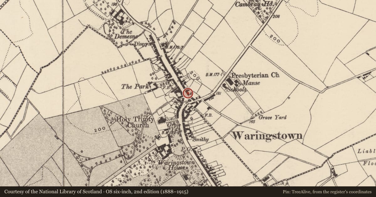 Ordnance Survey six-inch map, 2nd edition (1888–1915) covering the location of The Grange, Armagh City, Banbridge and Craigavon, with a pin at the register's coordinates