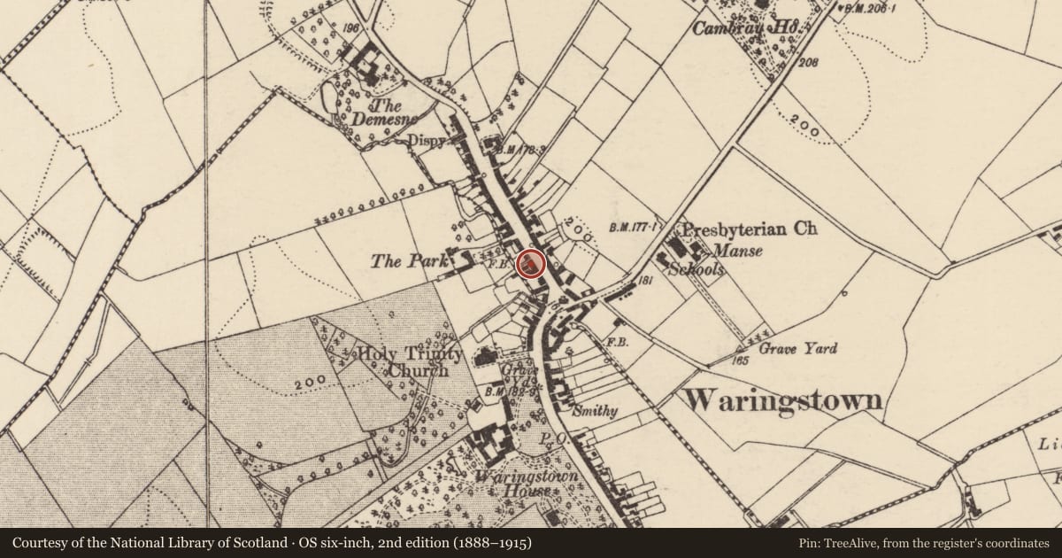 Ordnance Survey six-inch map, 2nd edition (1888–1915) covering the location of 55 Main St., Armagh City, Banbridge and Craigavon, with a pin at the register's coordinates