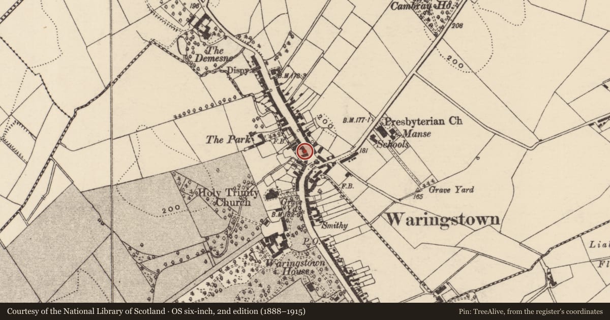 Ordnance Survey six-inch map, 2nd edition (1888–1915) covering the location of 61 Main St, Armagh City, Banbridge and Craigavon, with a pin at the register's coordinates