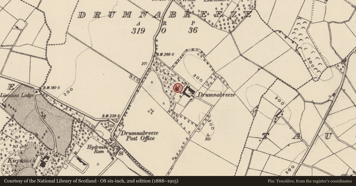 Ordnance Survey six-inch map, 2nd edition (1888–1915) covering the location of DRUMNABREEZE House, Armagh City, Banbridge and Craigavon, with a pin at the register's coordinates