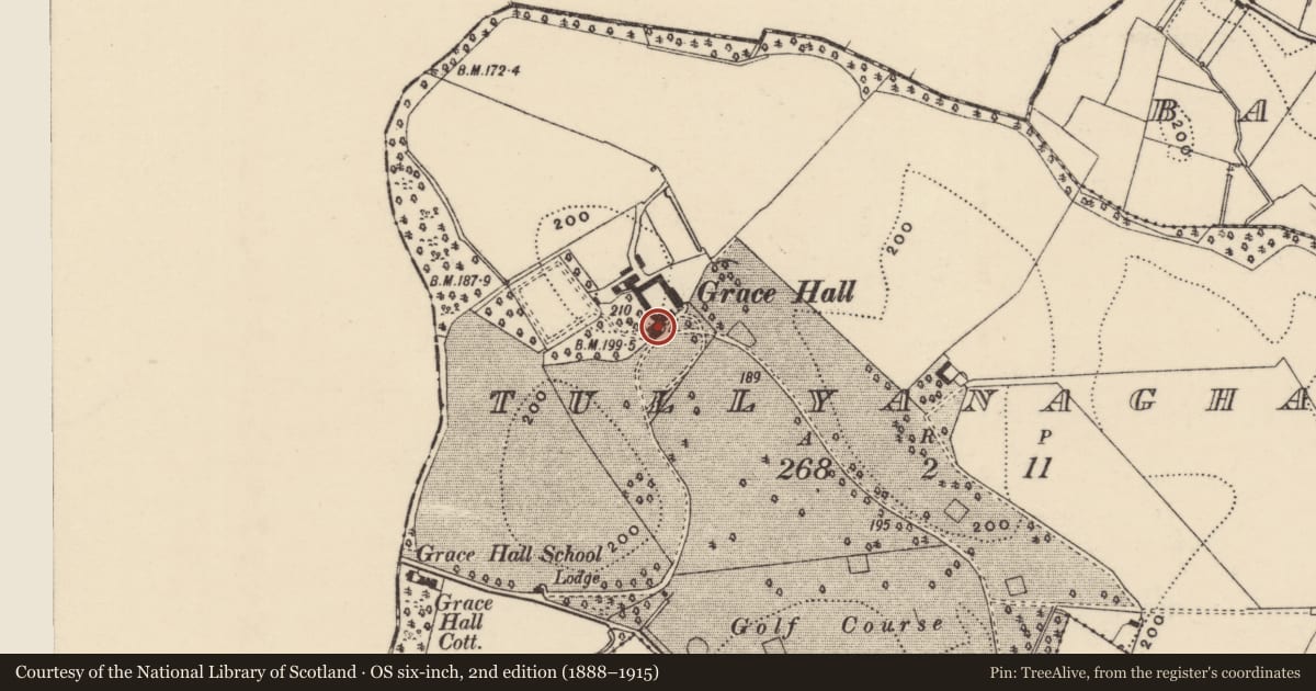 Ordnance Survey six-inch map, 2nd edition (1888–1915) covering the location of Grace Hall, Armagh City, Banbridge and Craigavon, with a pin at the register's coordinates