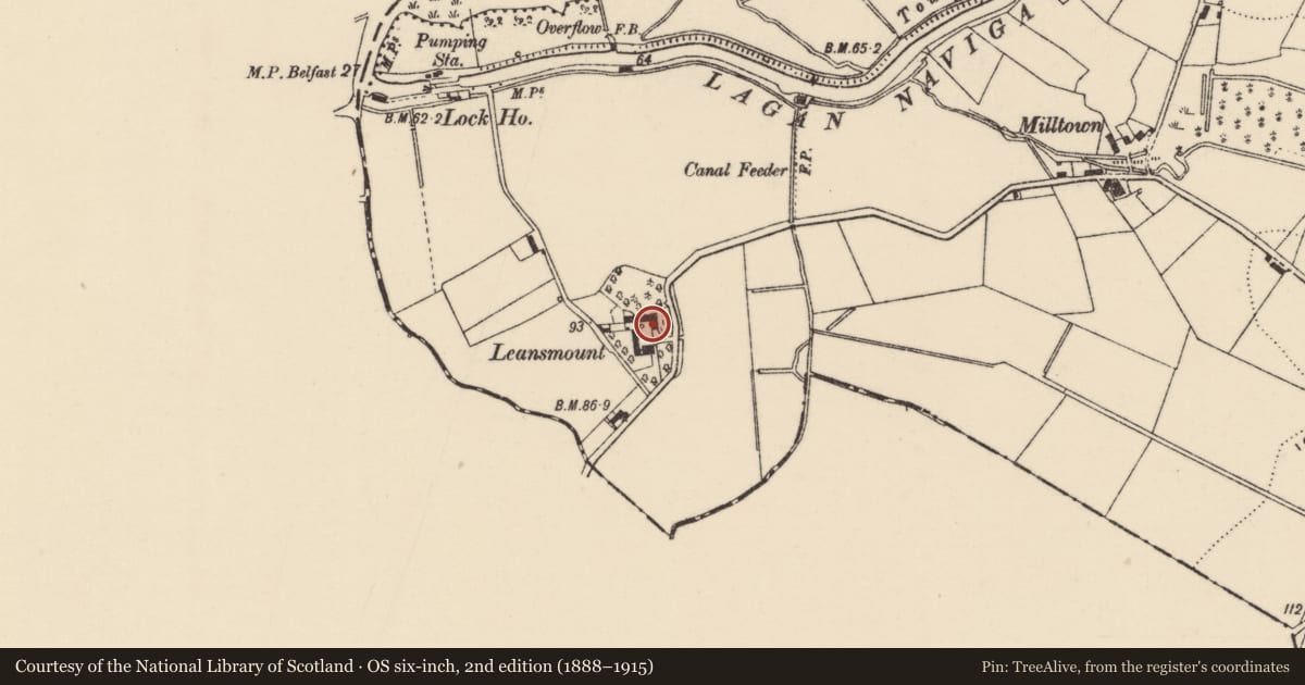 Ordnance Survey six-inch map, 2nd edition (1888–1915) covering the location of Leansmount House, Armagh City, Banbridge and Craigavon, with a pin at the register's coordinates