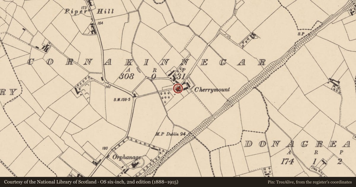 Ordnance Survey six-inch map, 2nd edition (1888–1915) covering the location of CHERRYMOUNT, Armagh City, Banbridge and Craigavon, with a pin at the register's coordinates
