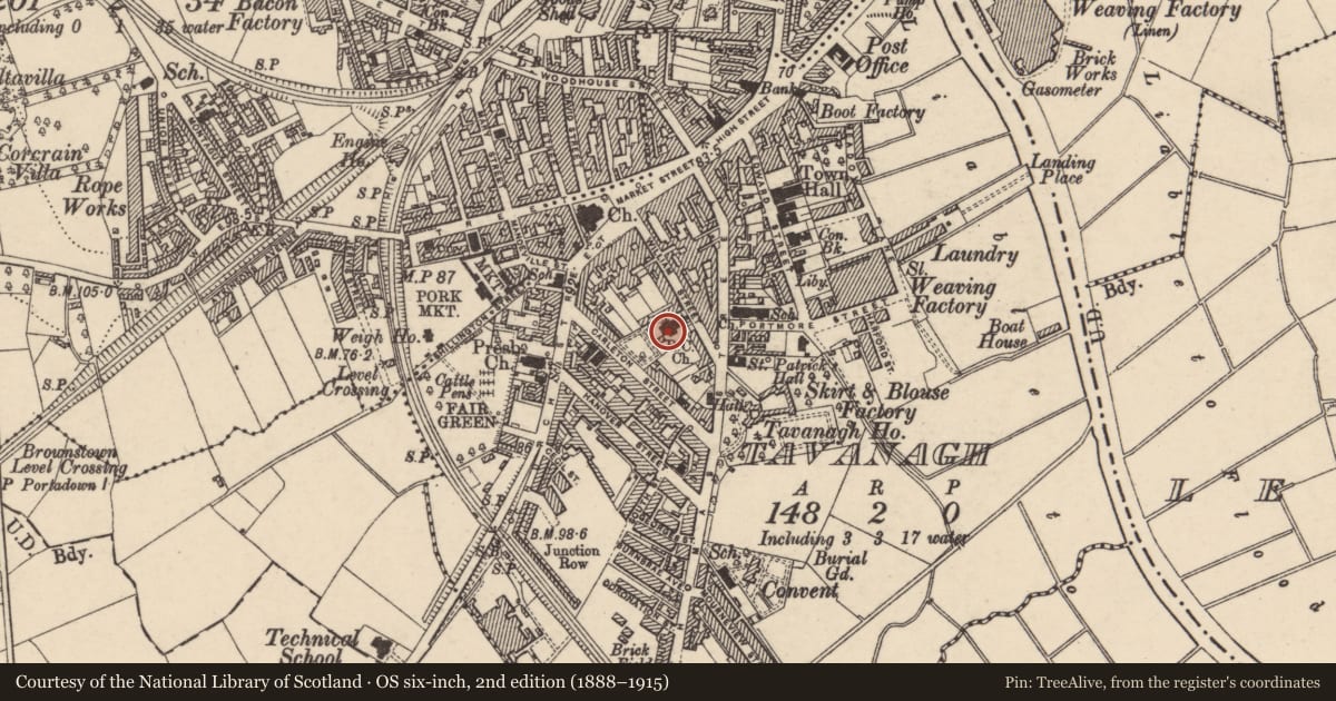 Ordnance Survey six-inch map, 2nd edition (1888–1915) covering the location of St. Patrick'S R C CHURCH, Armagh City, Banbridge and Craigavon, with a pin at the register's coordinates