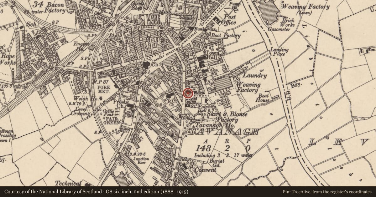 Ordnance Survey six-inch map, 2nd edition (1888–1915) covering the location of Methodist Church, Armagh City, Banbridge and Craigavon, with a pin at the register's coordinates