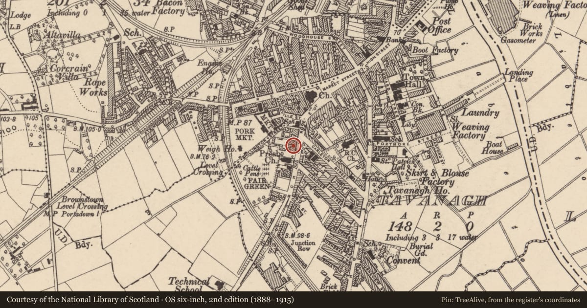 Ordnance Survey six-inch map, 2nd edition (1888–1915) covering the location of Lismore House, Armagh City, Banbridge and Craigavon, with a pin at the register's coordinates