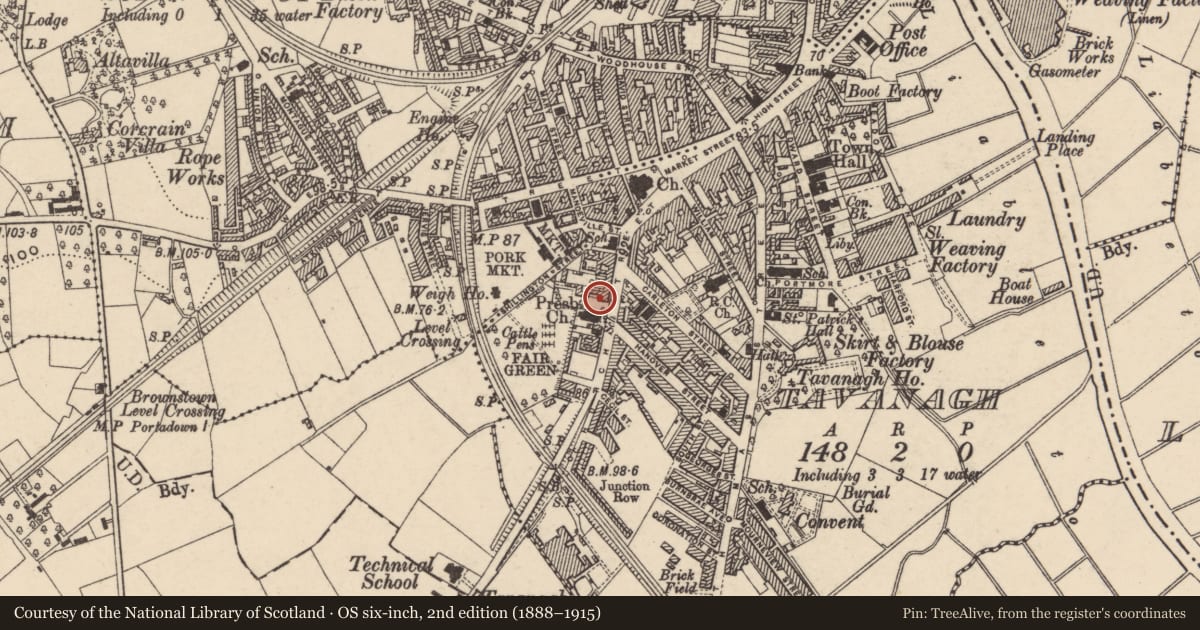 Ordnance Survey six-inch map, 2nd edition (1888–1915) covering the location of Carleton Home, Armagh City, Banbridge and Craigavon, with a pin at the register's coordinates