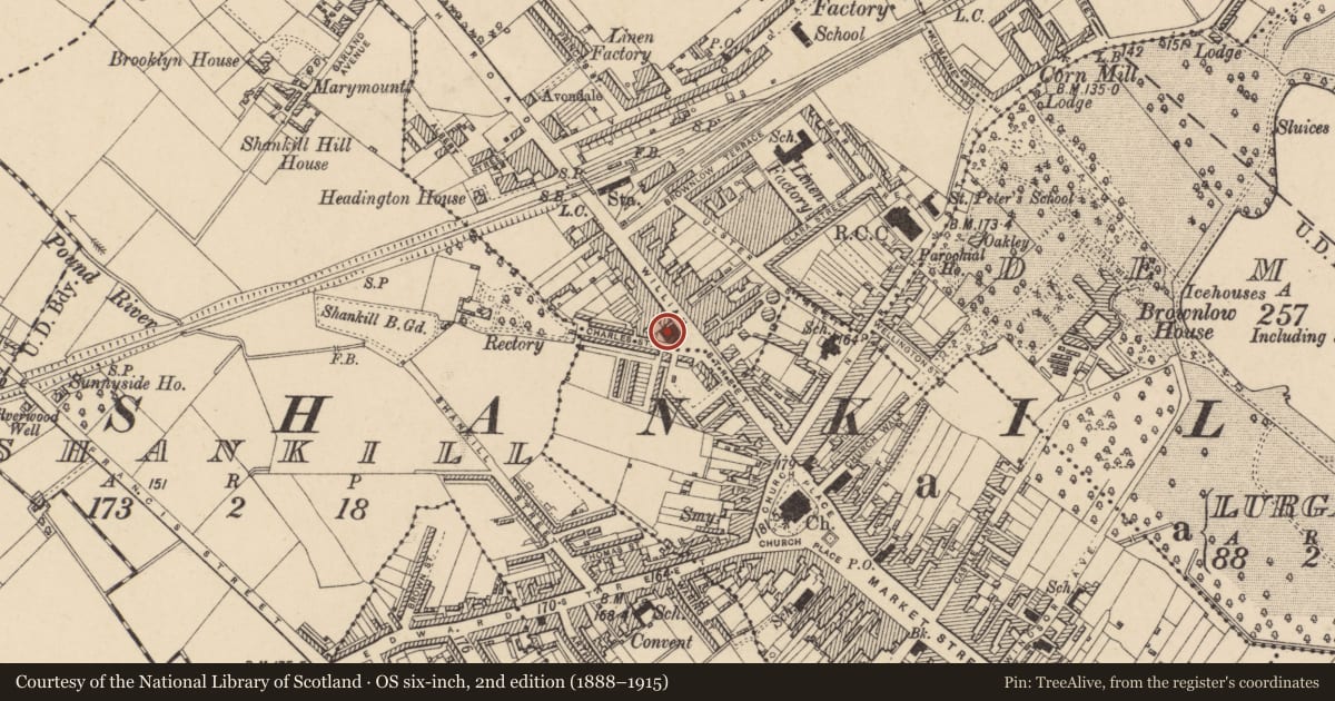 Ordnance Survey six-inch map, 2nd edition (1888–1915) covering the location of Court House, Armagh City, Banbridge and Craigavon, with a pin at the register's coordinates