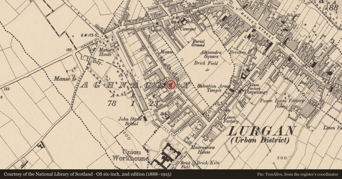 Ordnance Survey six-inch map, 2nd edition (1888–1915) covering the location of 94 Hill Street, with a pin at the register's coordinates