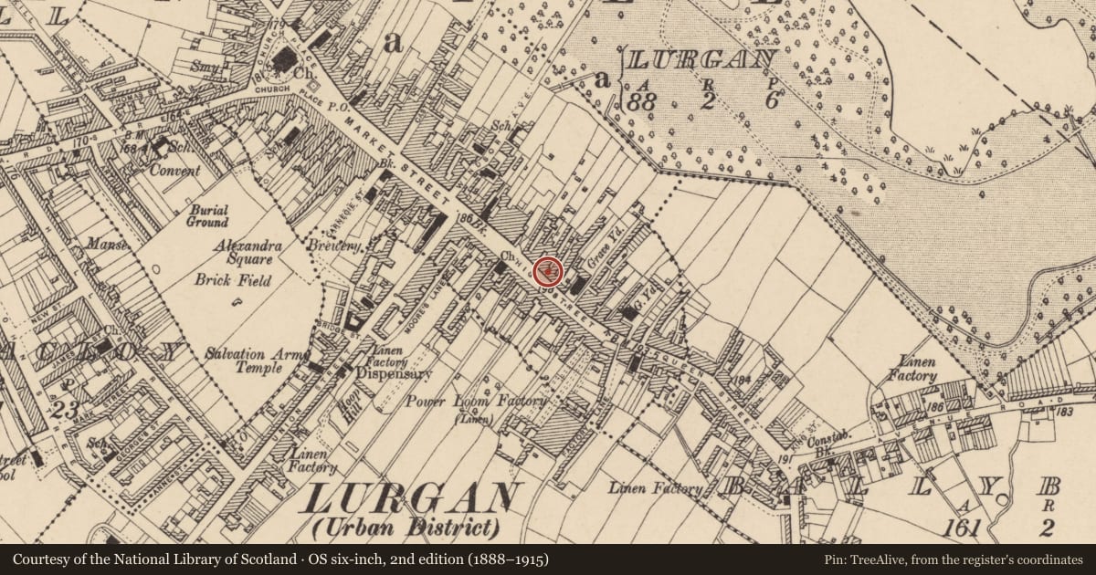 Ordnance Survey six-inch map, 2nd edition (1888–1915) covering the location of The Shoe Horn, Armagh City, Banbridge and Craigavon, with a pin at the register's coordinates
