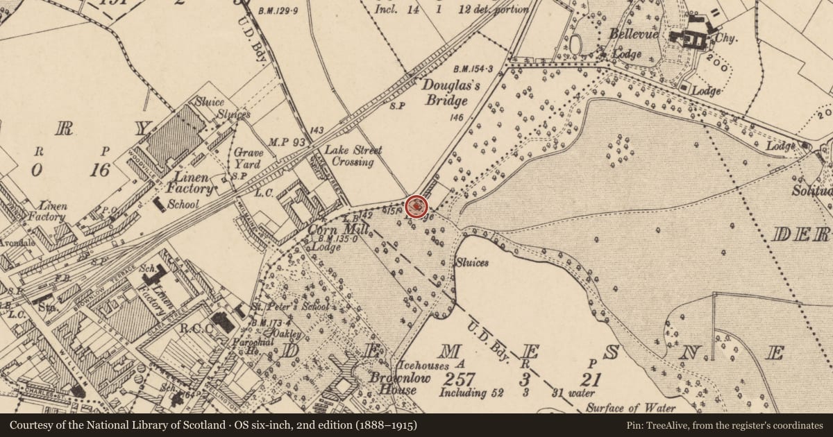 Ordnance Survey six-inch map, 2nd edition (1888–1915) covering the location of Loretta Lodge, Armagh City, Banbridge and Craigavon, with a pin at the register's coordinates