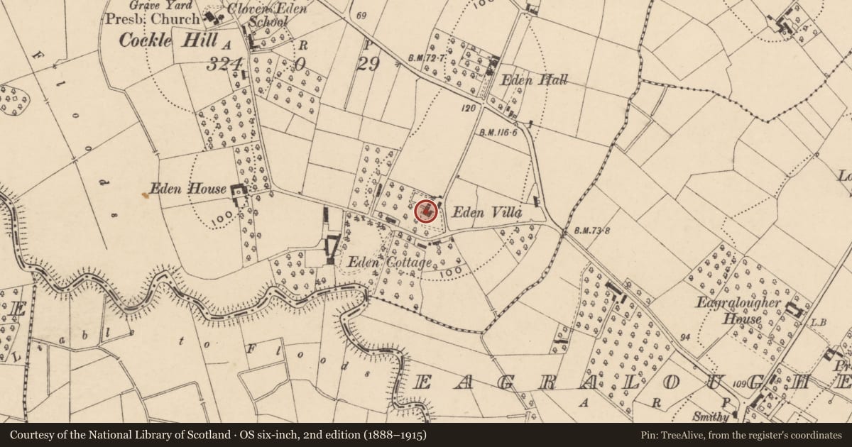 Ordnance Survey six-inch map, 2nd edition (1888–1915) covering the location of Eden Villa, Armagh City, Banbridge and Craigavon, with a pin at the register's coordinates