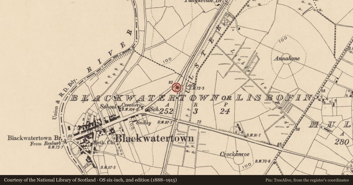 Ordnance Survey six-inch map, 2nd edition (1888–1915) covering the location of Lock Keeper'S House, Armagh City, Banbridge and Craigavon, with a pin at the register's coordinates
