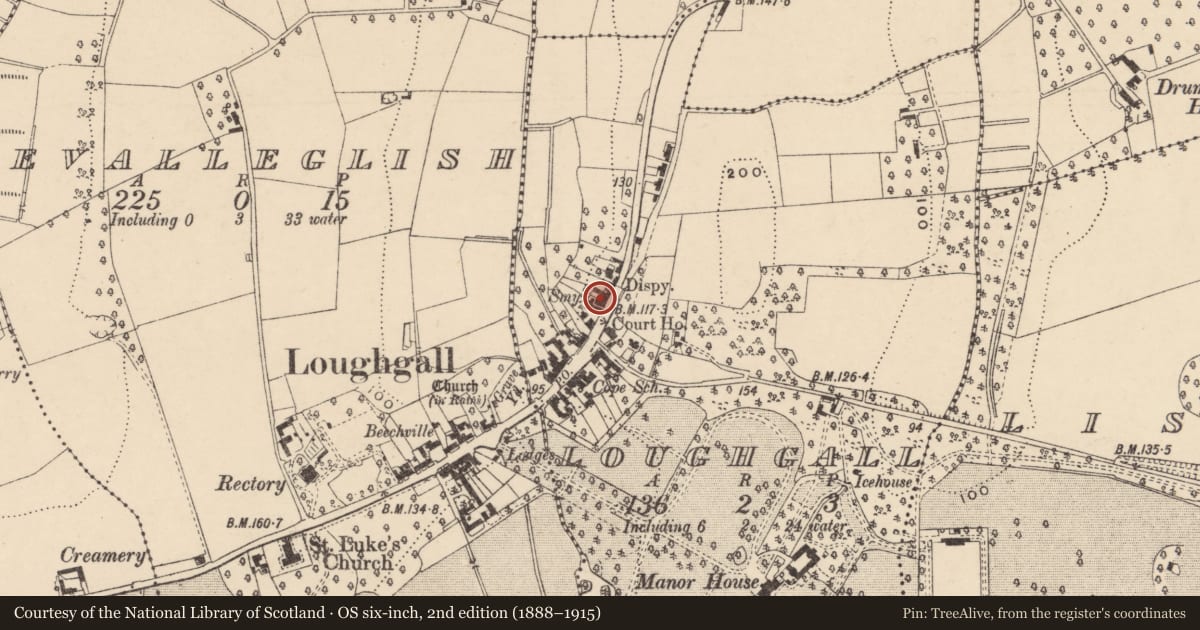 Ordnance Survey six-inch map, 2nd edition (1888–1915) covering the location of 86 Main Street, with a pin at the register's coordinates