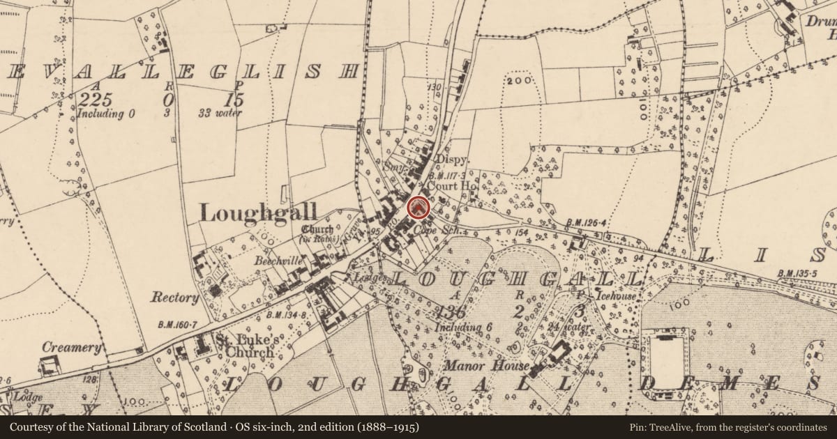 Ordnance Survey six-inch map, 2nd edition (1888–1915) covering the location of 61 Main St., Armagh City, Banbridge and Craigavon, with a pin at the register's coordinates