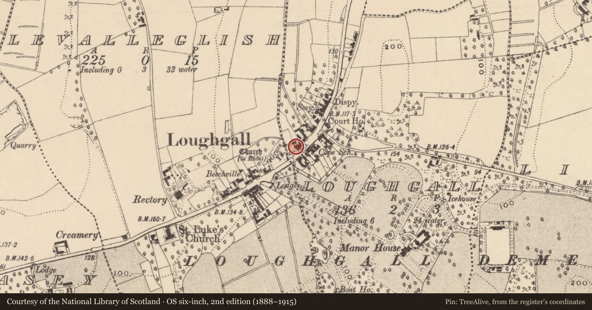 Ordnance Survey six-inch map, 2nd edition (1888–1915) covering the location of 48 Main St., Armagh City, Banbridge and Craigavon, with a pin at the register's coordinates