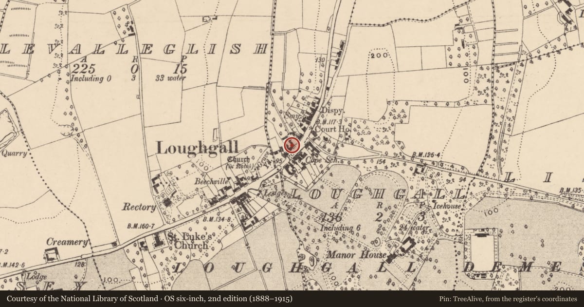 Ordnance Survey six-inch map, 2nd edition (1888–1915) covering the location of 58 Main St., Armagh City, Banbridge and Craigavon, with a pin at the register's coordinates