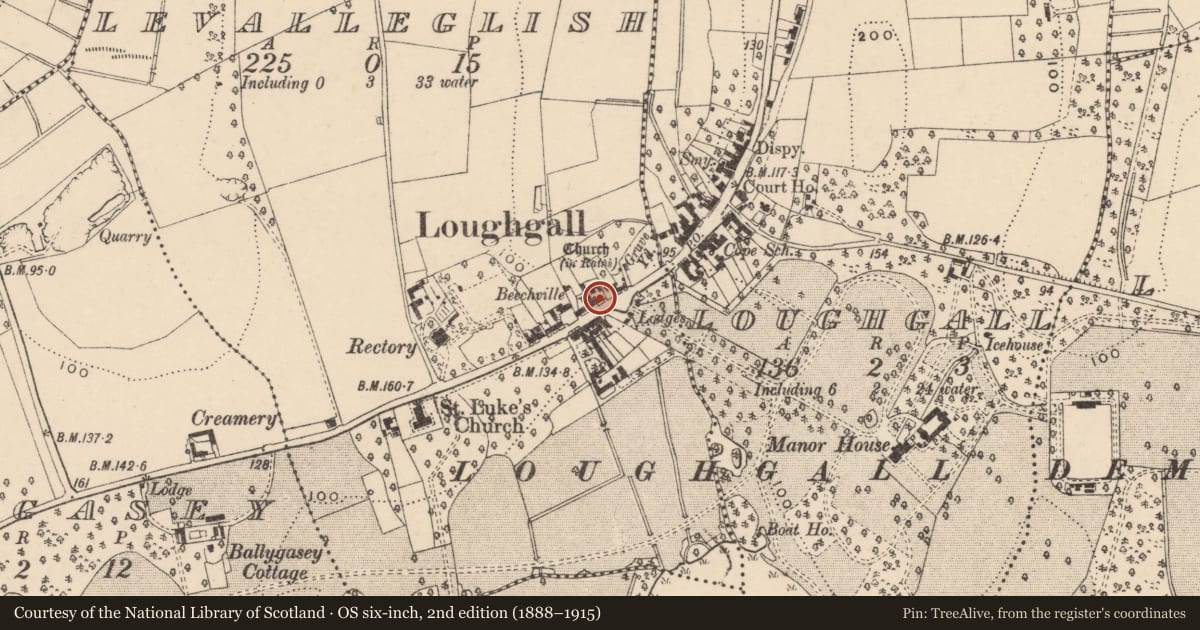 Ordnance Survey six-inch map, 2nd edition (1888–1915) covering the location of 30 Main Street, Levalleglish, Armagh City, Banbridge and Craigavon, with a pin at the register's coordinates