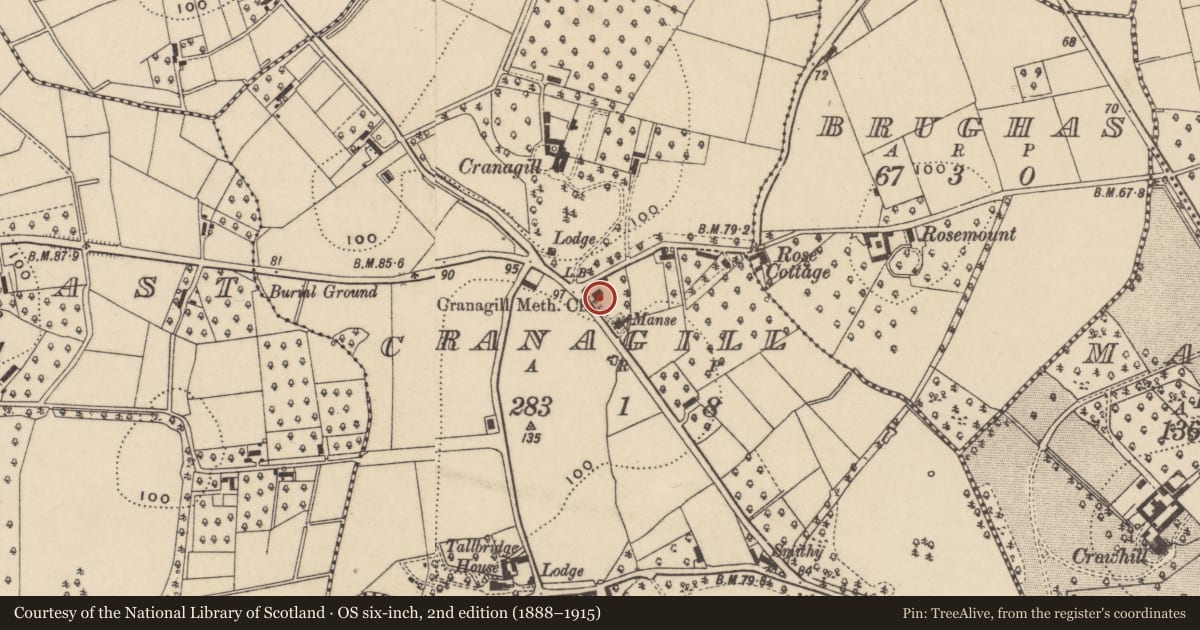 Ordnance Survey six-inch map, 2nd edition (1888–1915) covering the location of Cranagill Methodist Church, Armagh City, Banbridge and Craigavon, with a pin at the register's coordinates