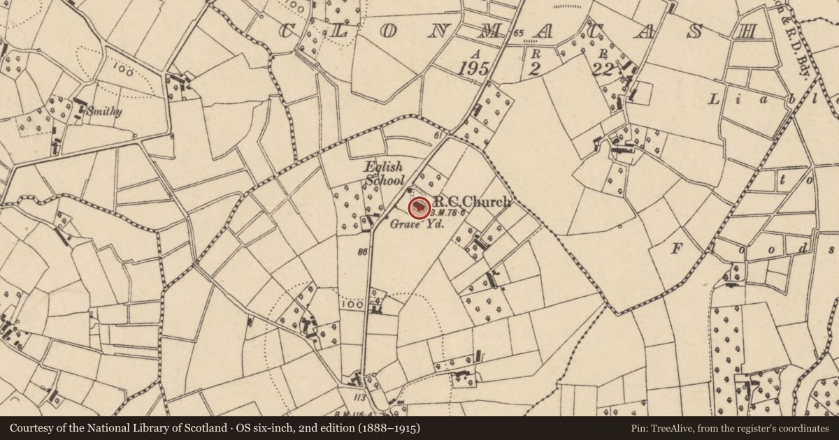 Ordnance Survey six-inch map, 2nd edition (1888–1915) covering the location of St John's Roman Catholic Church, Eglish, Armagh City, Banbridge and Craigavon, with a pin at the register's coordinates