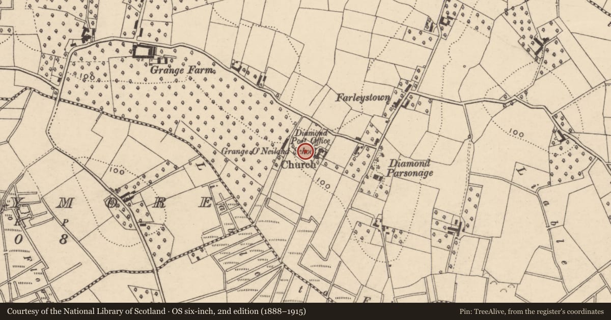 Ordnance Survey six-inch map, 2nd edition (1888–1915) covering the location of St Paul's Church of Ireland Church, Grange Lower, Armagh City, Banbridge and Craigavon, with a pin at the register's coordinates