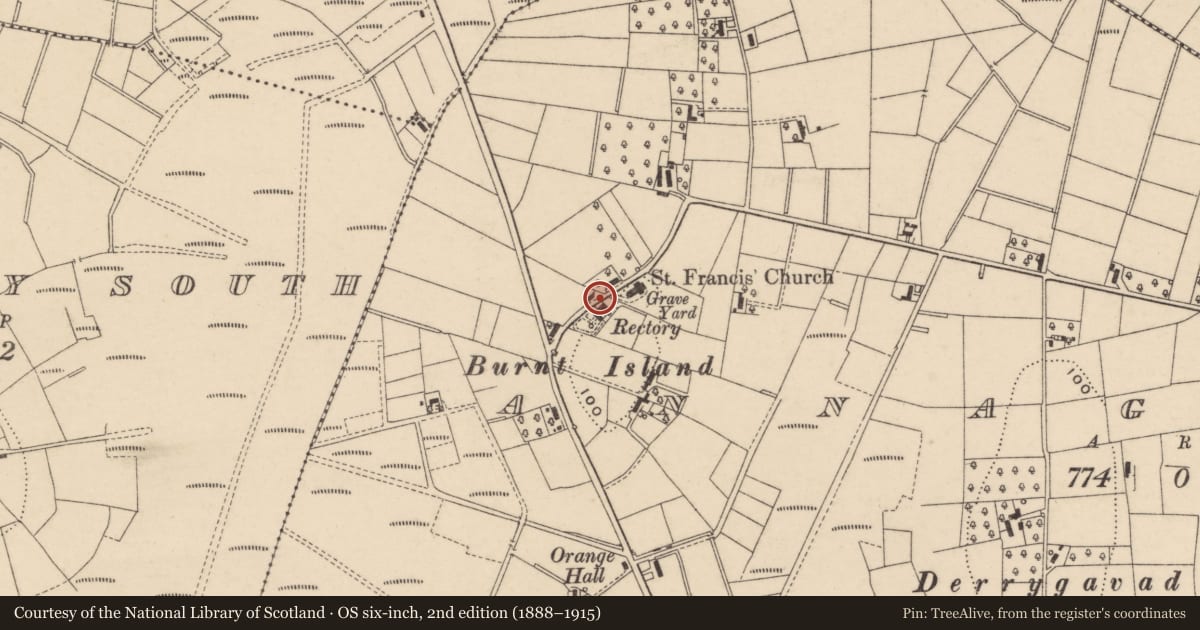 Ordnance Survey six-inch map, 2nd edition (1888–1915) covering the location of King George V post box, Annaghmore, Armagh City, Banbridge and Craigavon, with a pin at the register's coordinates