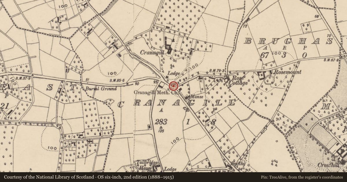 Ordnance Survey six-inch map, 2nd edition (1888–1915) covering the location of King Edward VII post box, Cranagill, Armagh City, Banbridge and Craigavon, with a pin at the register's coordinates