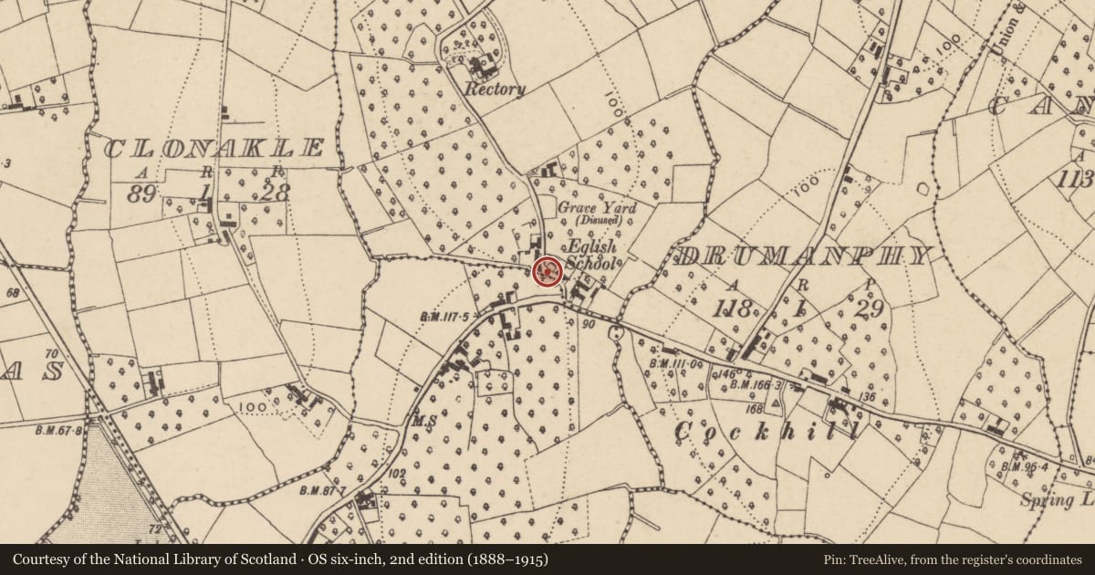 Ordnance Survey six-inch map, 2nd edition (1888–1915) covering the location of Queen Victoria post box, Eglish, Armagh City, Banbridge and Craigavon, with a pin at the register's coordinates