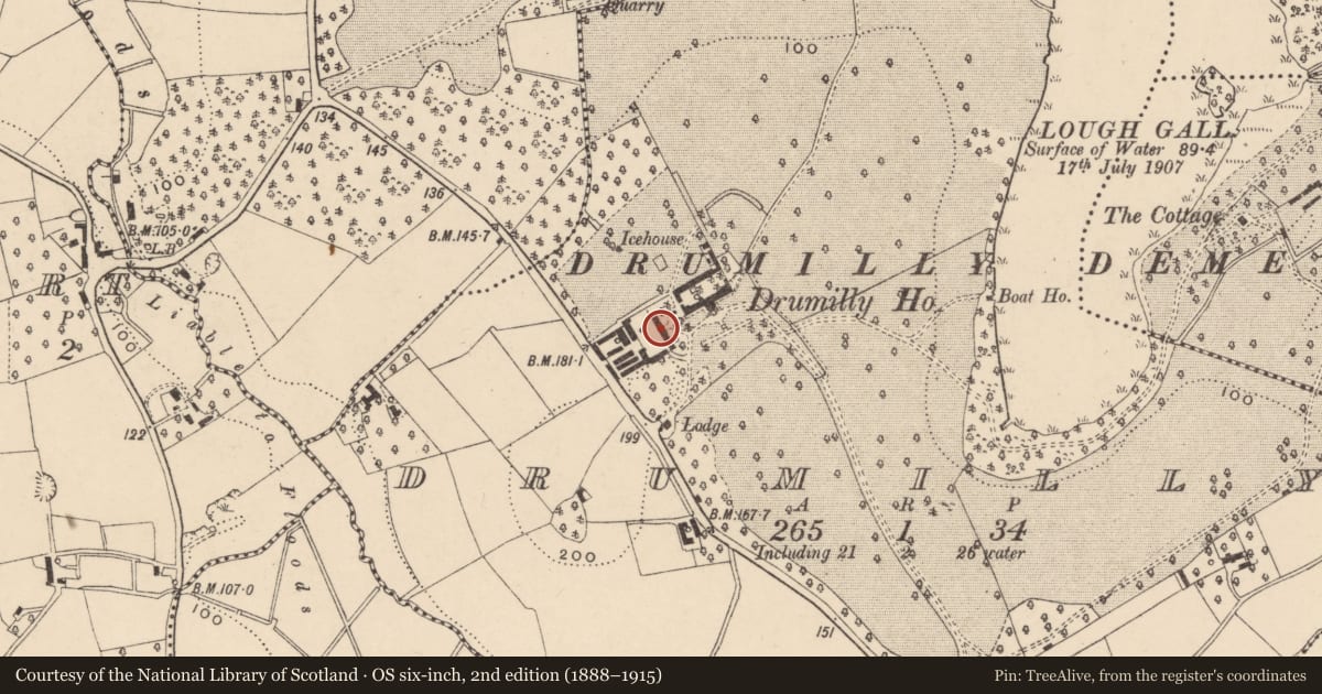 Ordnance Survey six-inch map, 2nd edition (1888–1915) covering the location of Estate Related Structures, Armagh City, Banbridge and Craigavon, with a pin at the register's coordinates