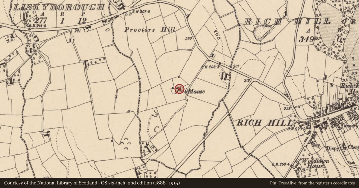 Ordnance Survey six-inch map, 2nd edition (1888–1915) covering the location of Presbyterian Manse, Armagh City, Banbridge and Craigavon, with a pin at the register's coordinates
