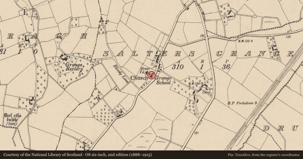 Ordnance Survey six-inch map, 2nd edition (1888–1915) covering the location of St. Aidan'S Church, Armagh City, Banbridge and Craigavon, with a pin at the register's coordinates
