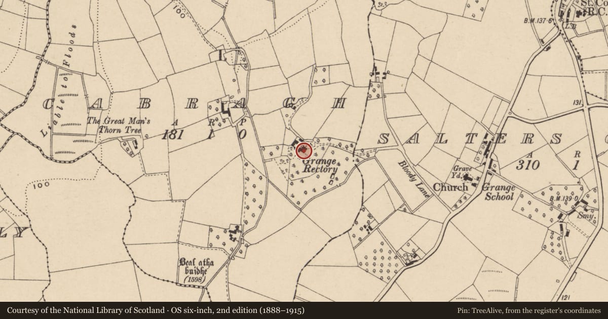 Ordnance Survey six-inch map, 2nd edition (1888–1915) covering the location of The Grange, Armagh City, Banbridge and Craigavon, with a pin at the register's coordinates