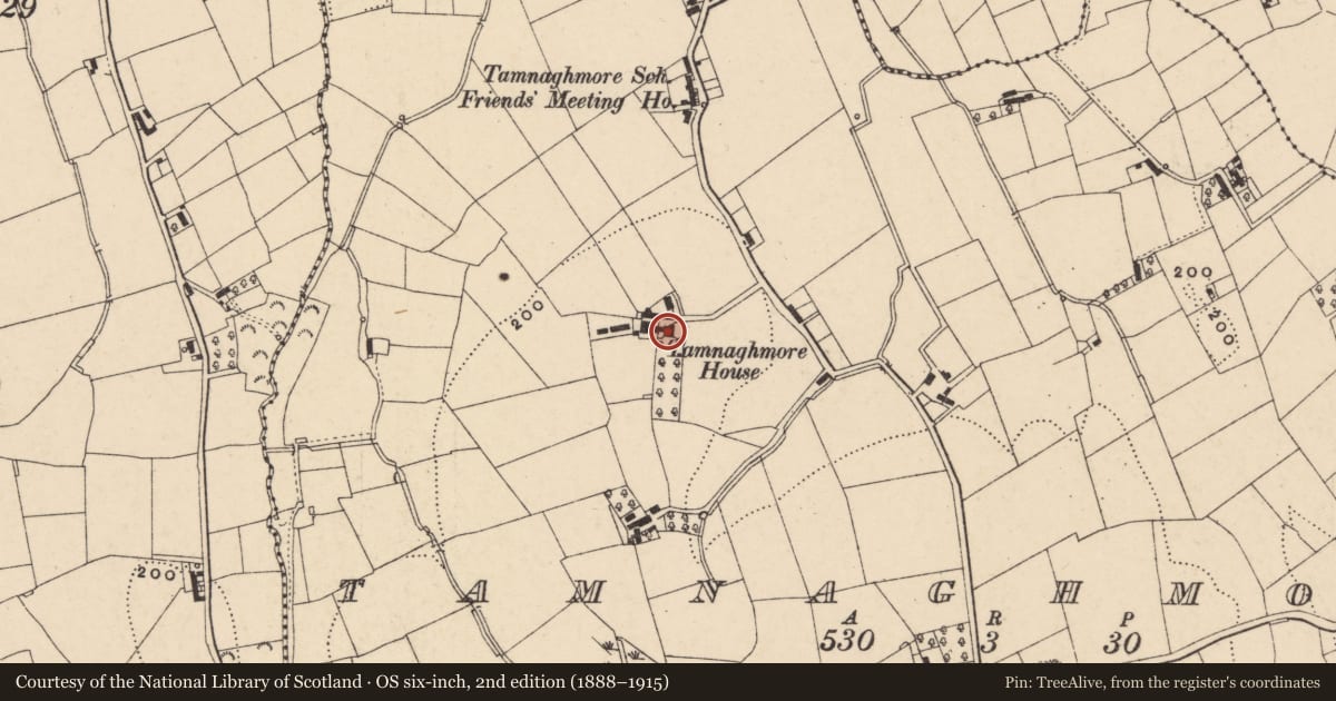Ordnance Survey six-inch map, 2nd edition (1888–1915) covering the location of Tamnaghmore House, Armagh City, Banbridge and Craigavon, with a pin at the register's coordinates
