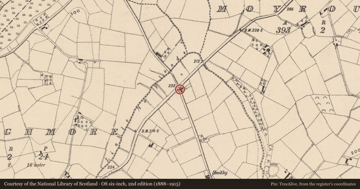 Ordnance Survey six-inch map, 2nd edition (1888–1915) covering the location of Telephone Kiosk, Shanecrackan Beg, with a pin at the register's coordinates